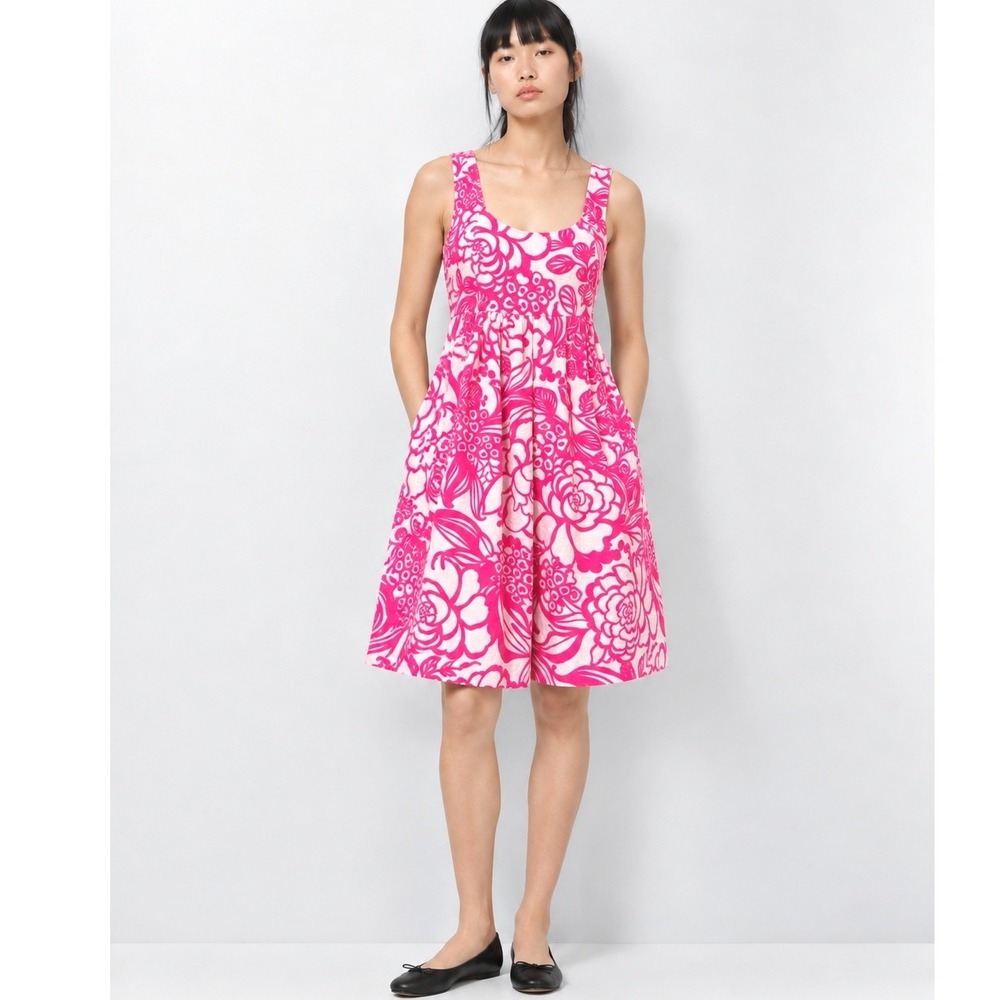 Vanessa Virginia Anthropologie Pink White Floral Matelasse Dress Pockets 10